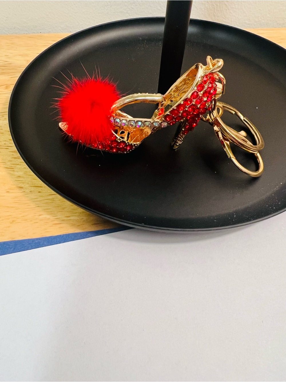 🆕 Red Jeweled High Heel Pom-Pom Keychain
